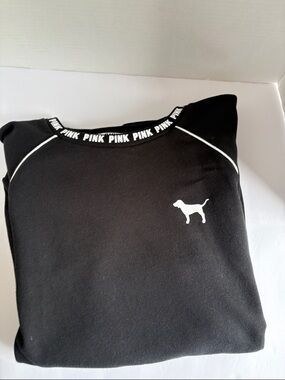 PINK Victoria's Secret Black Crewneck Sweatshirt with White Dog Logo